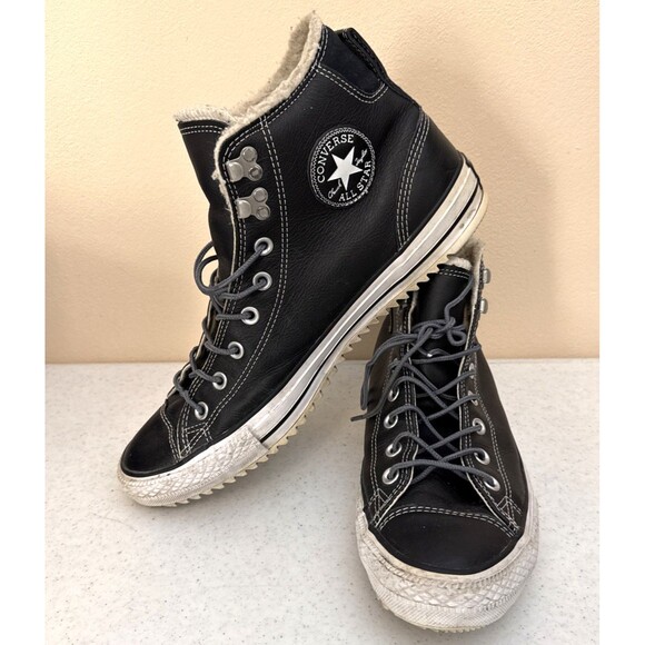 Converse Chuck Taylor City Hiker Black Shearling Hi Top Leather Men’s Size 11 - Picture 1 of 15